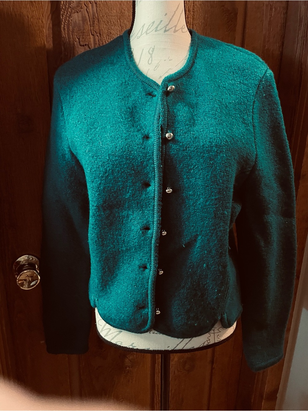 Women’s Green Button-Front Wool Blend Jacket